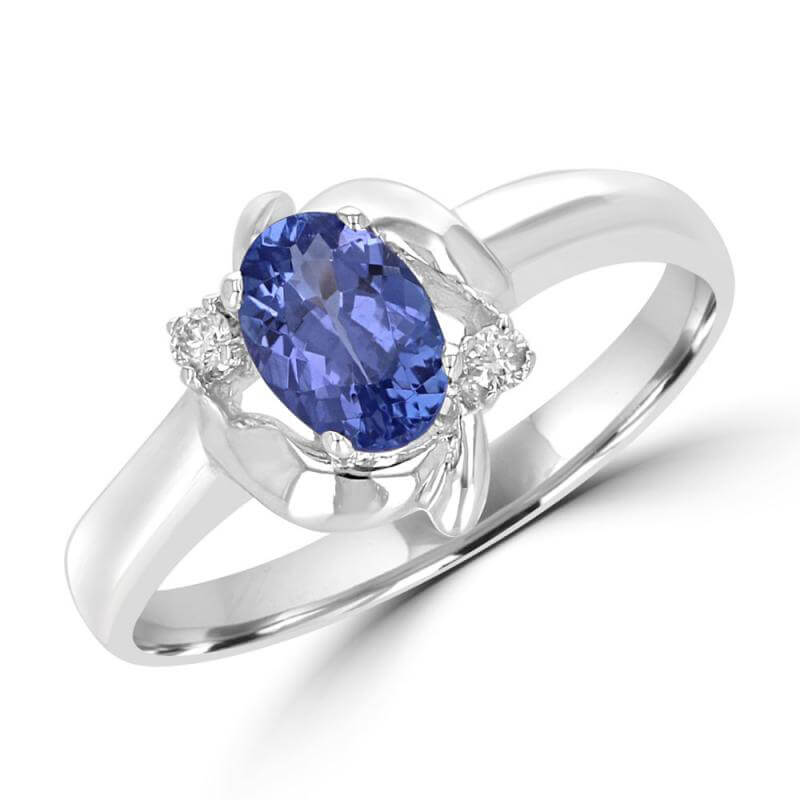 4X6 OVAL TANZANITE & 2RND DIA RING