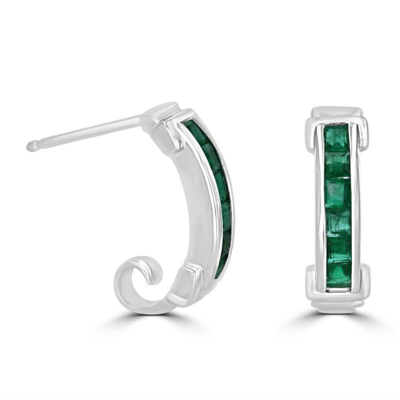 SQUARE EMERALD CHANNEL HOOP EARRINGS