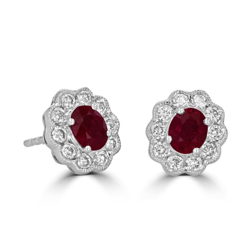 4X5 OVAL RUBY HALO EARRINGS