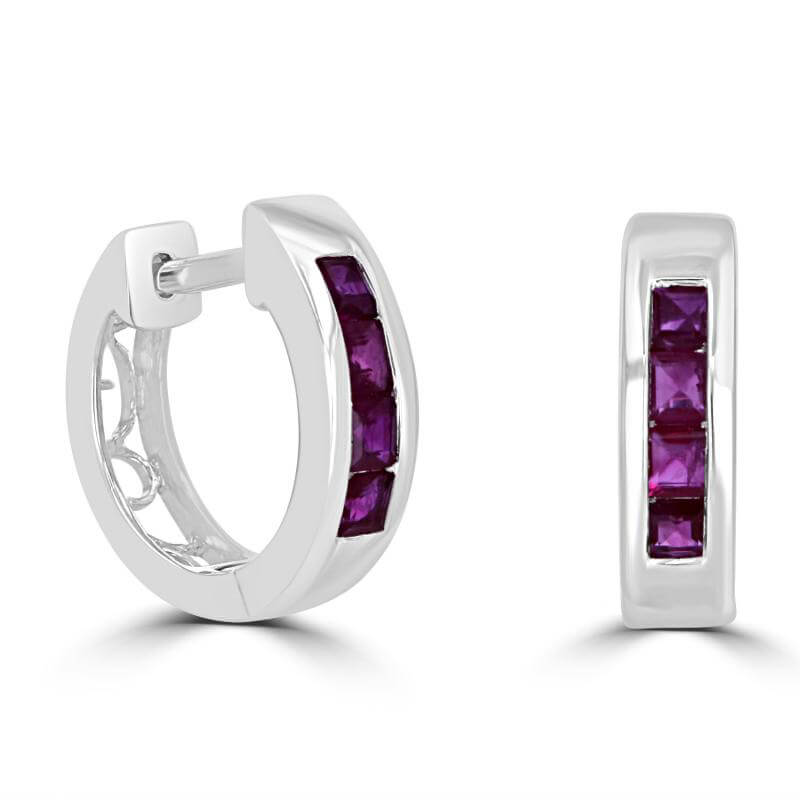 SQUARE RUBY CHANNEL HUG EARRINGS