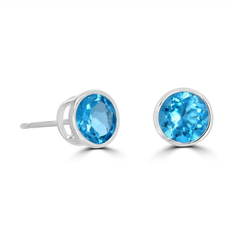6MM ROUND BLUE TOPAZ BEZEL EARRINGS