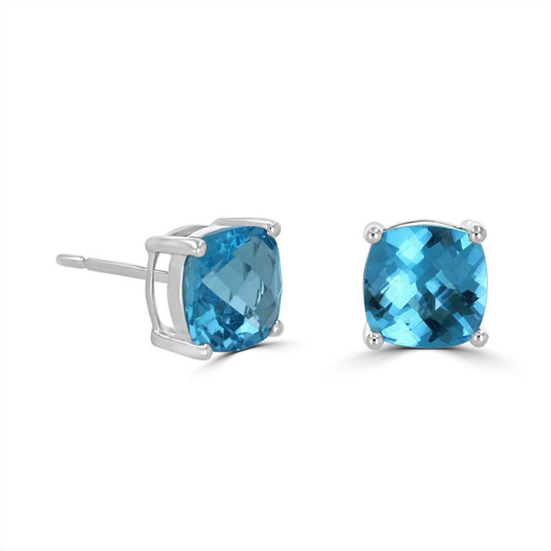 7MM CUSHION CHECKERED BLUE TOPAZ EARRINGS