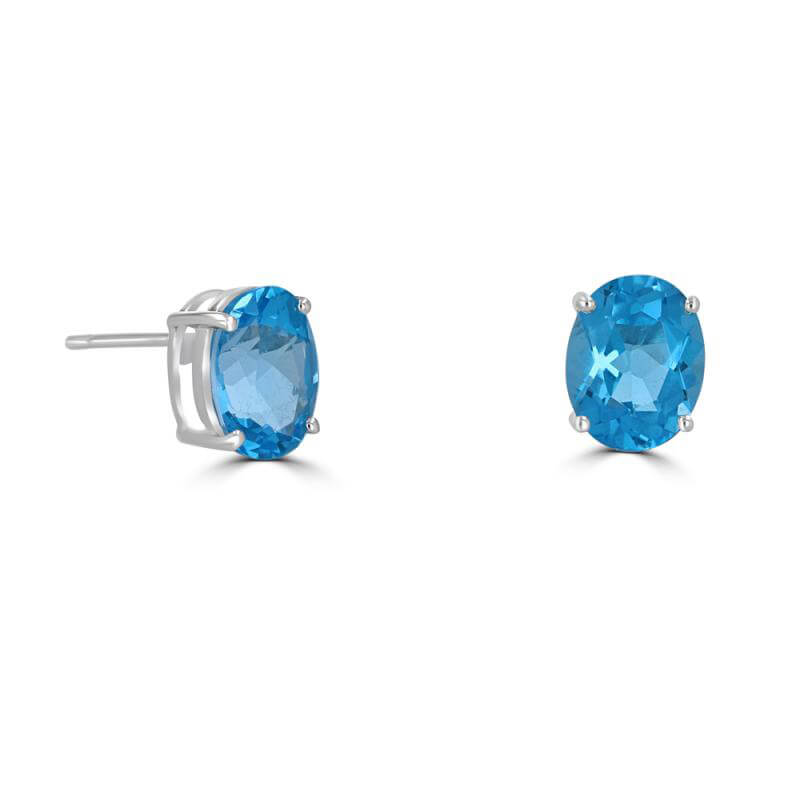 7X9 OVAL BLUE TOPAZ STUD EARRINGS