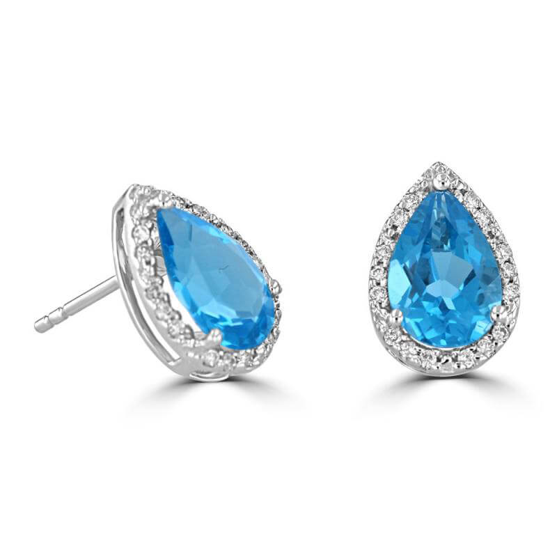 6X9 PEAR BLUE TOPAZ HALO EARRINGS