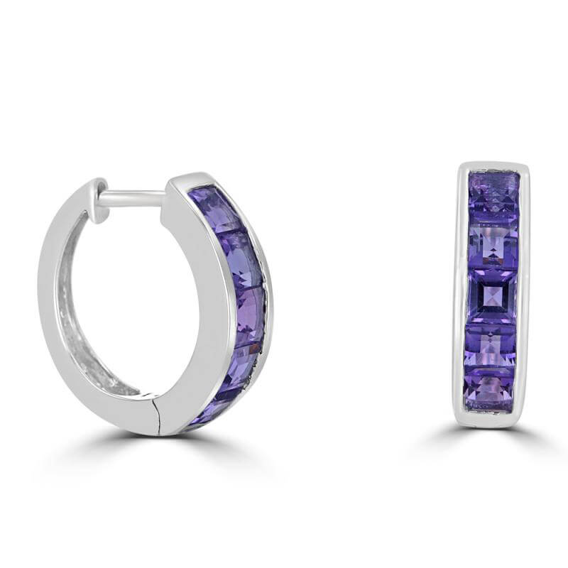 SQUARE AMETHYST CHANNEL HUG EARRINGS
