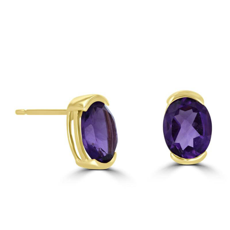 6X8 OVAL AMETHYST HALF BEZEL EARRINGS