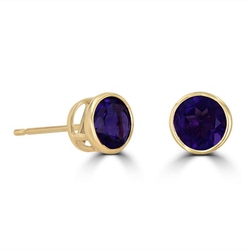 6MM ROUND AMETHYST BEZEL EARRINGS