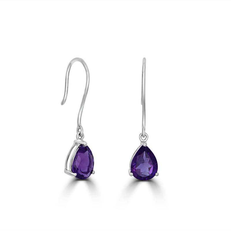 6X8 PEAR AMETHYST WIRE EARRINGS