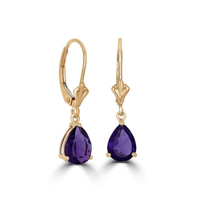6X8 PEAR AMETHYST LEVERBACK EARRINGS
