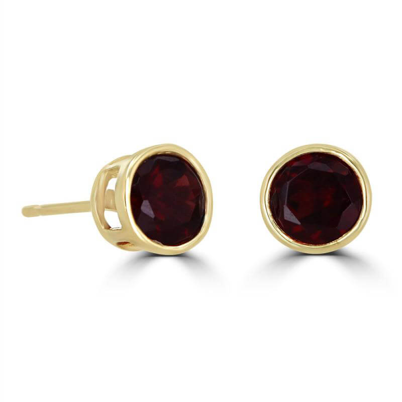 6MM ROUND GARNET BEZEL EARRINGS