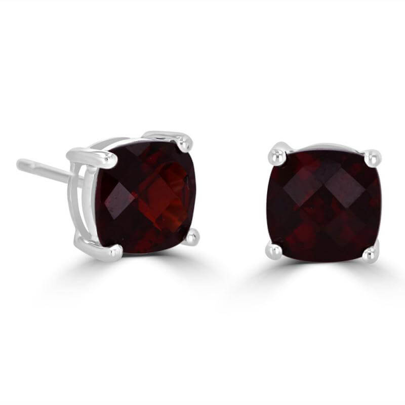 7MM CUSHION CHECKERED GARNET EARRINGS