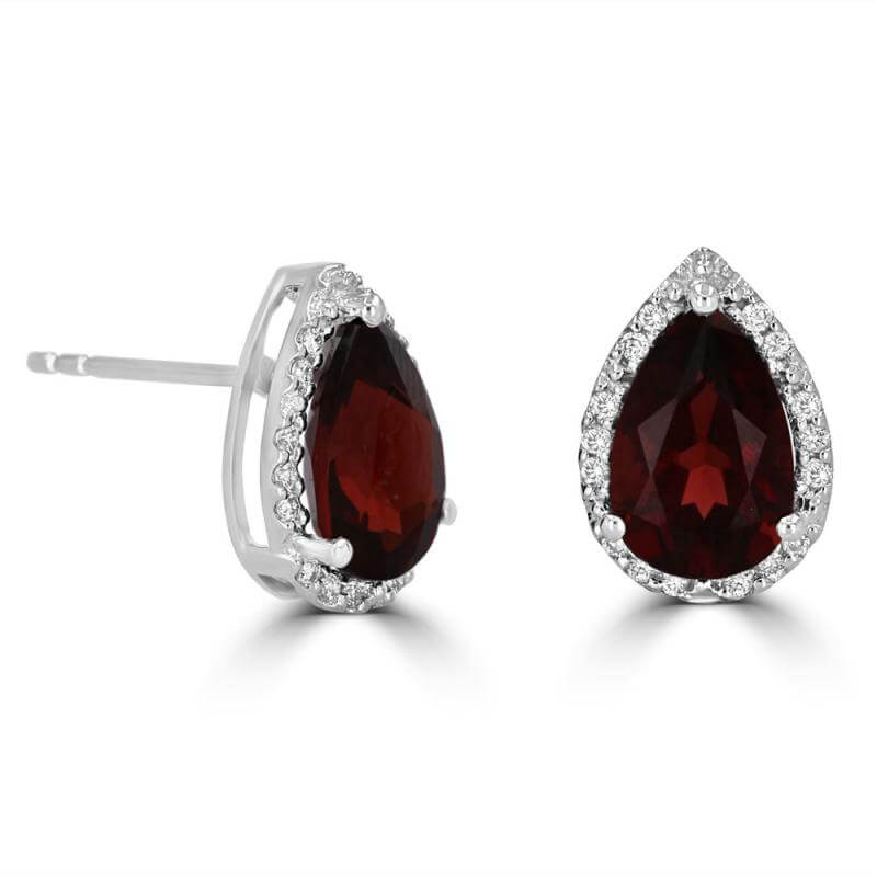 6X9 PEAR GARNET HALO EARRINGS
