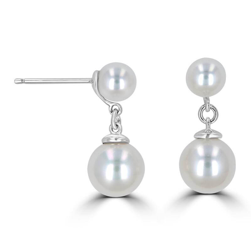 5.5MM WHITE & 7.8MM WHITE PEARL DROP EARRINGS