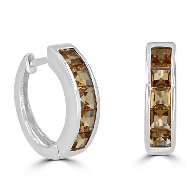 SQUARE CITRINE CHANNEL HUG EARRINGS