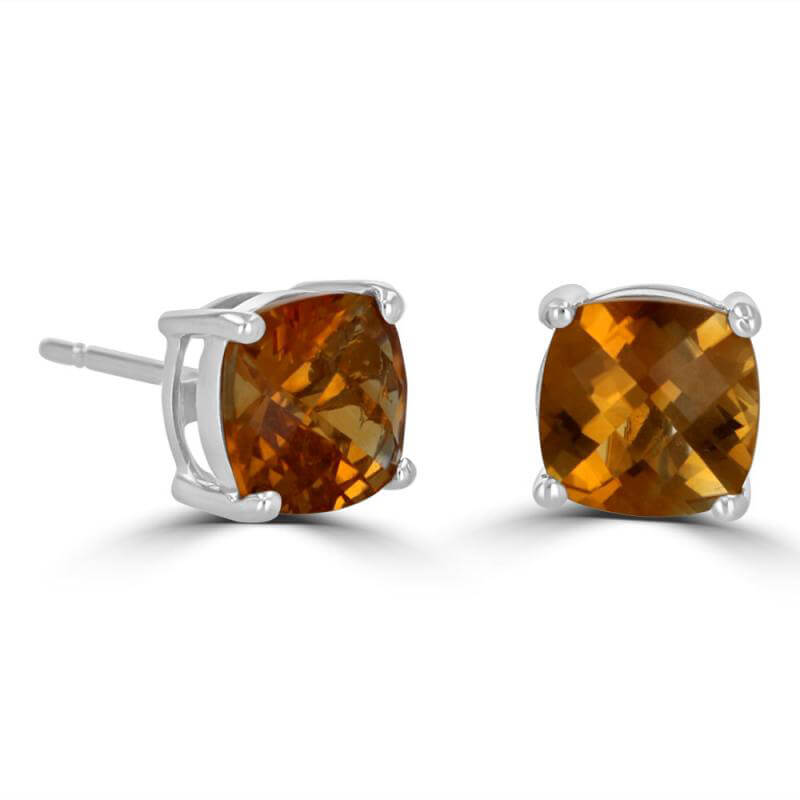 7MM CUSHION CHECKERED CITRINE EARRINGS