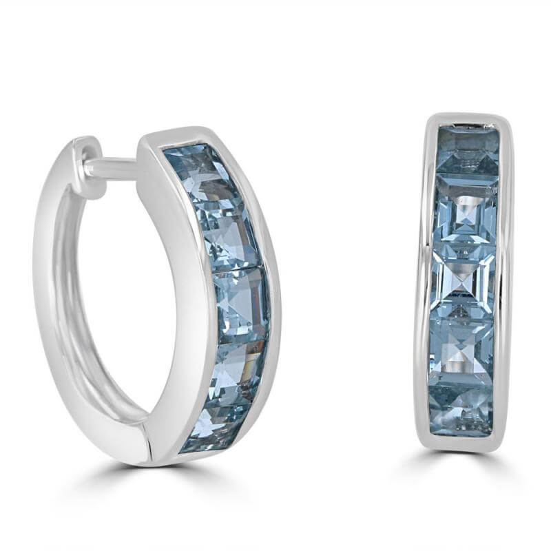 SQUARE AQUAMARINE CHANNEL HUG EARRINGS
