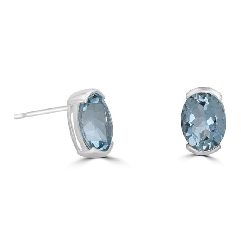 6X8 AQUAMARINE HALF BEZEL EARRINGS