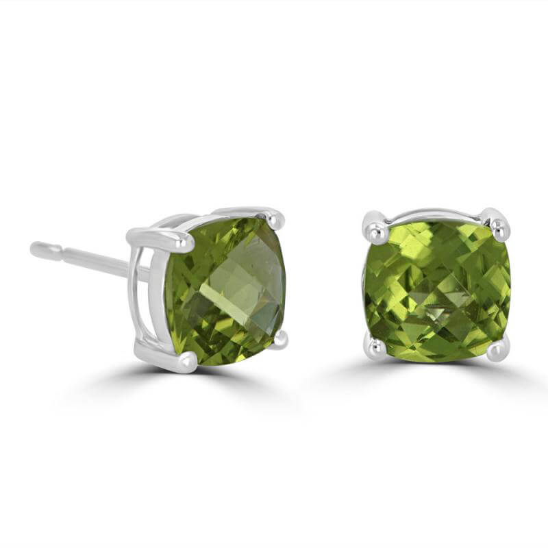 7MM CUSHION CHECKERED PERIDOT EARRINGS