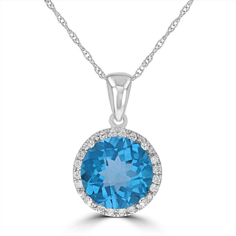 8.5MM ROUND CHECKER BLUE TOPAZ HALO PENDANT (CHAIN NOT INCLUDED)