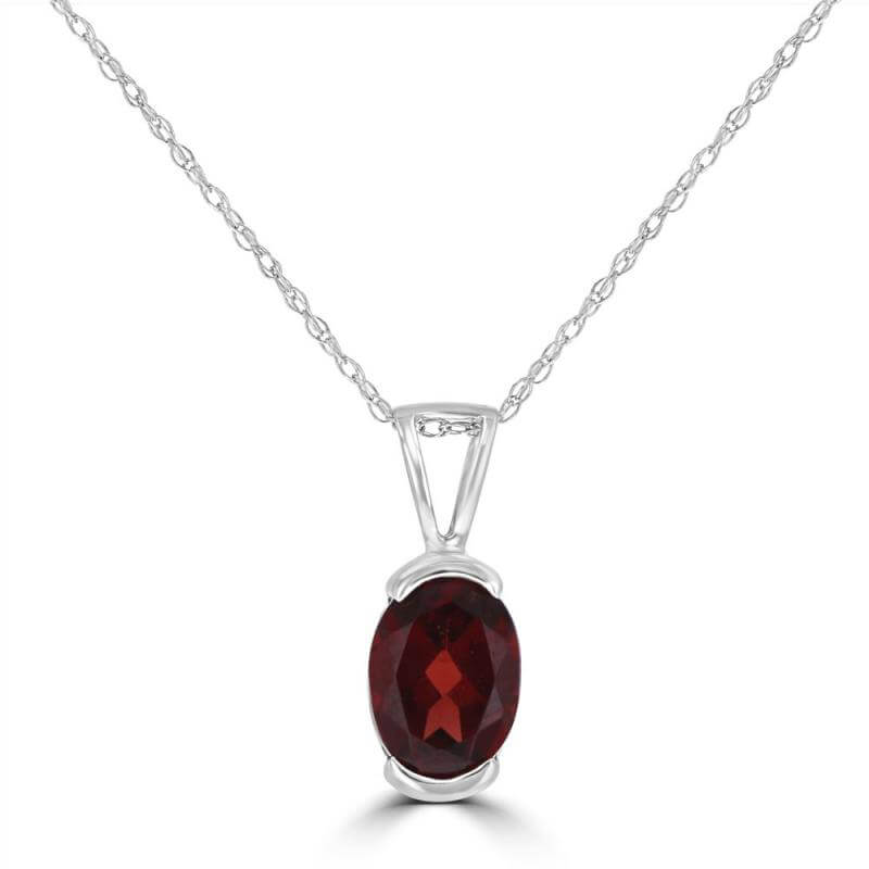 6X8 OVAL GARNET HALF BEZEL PENDANT (CHAIN NOT INCLUDED)