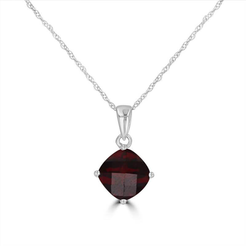 7MM CUSHION CHECKERED GARNET PENDANT (CHAIN NOT INCLUDED)