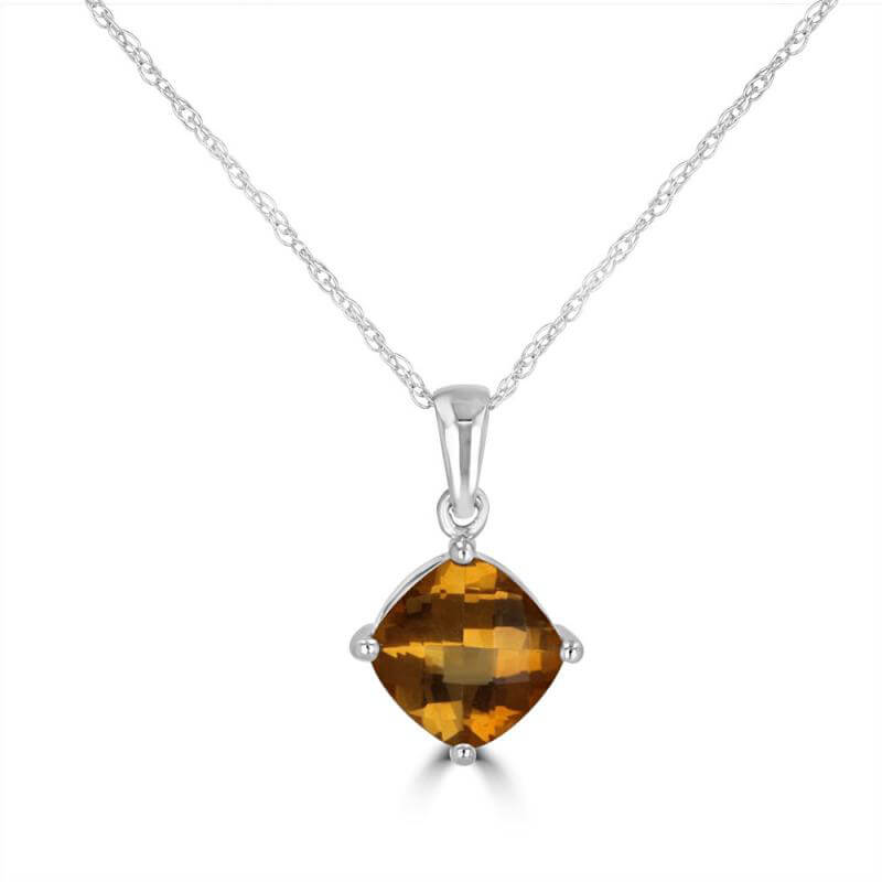 7MM CUSHION CHECKERED CITRINE PENDANT (CHAIN NOT INCLUDED)