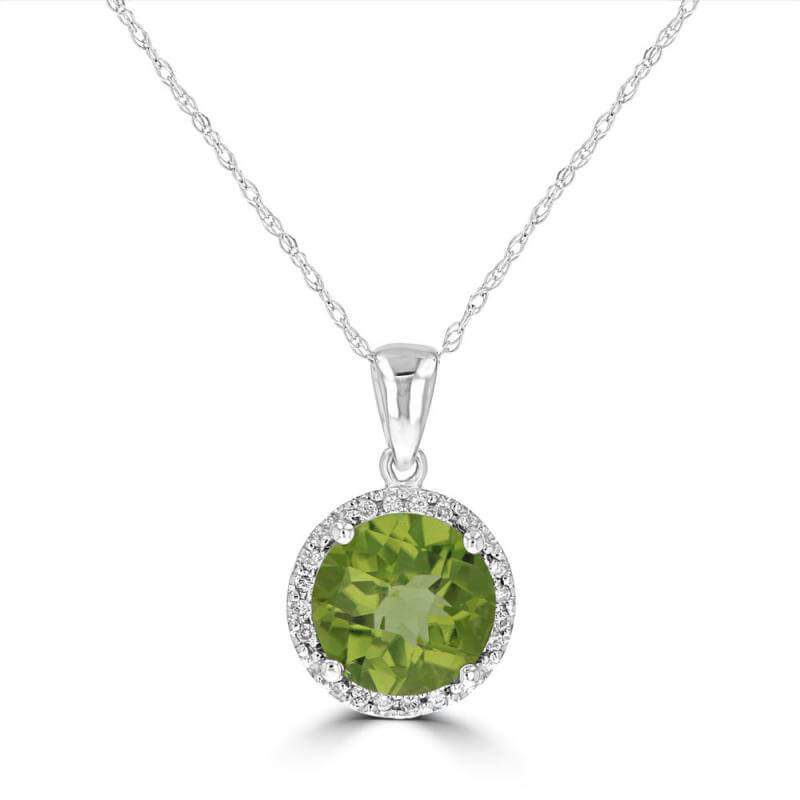 8.5MM ROUND CHECKERED PERIDOT HALO PENDANT (CHAIN NOT INCLUDED)