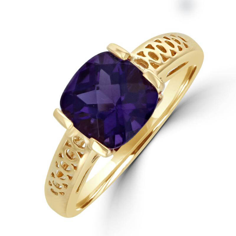 8MM CUSHION CHECKERED AMETHYST RING