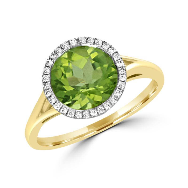 9MM ROUND PERIDOT HALO RING