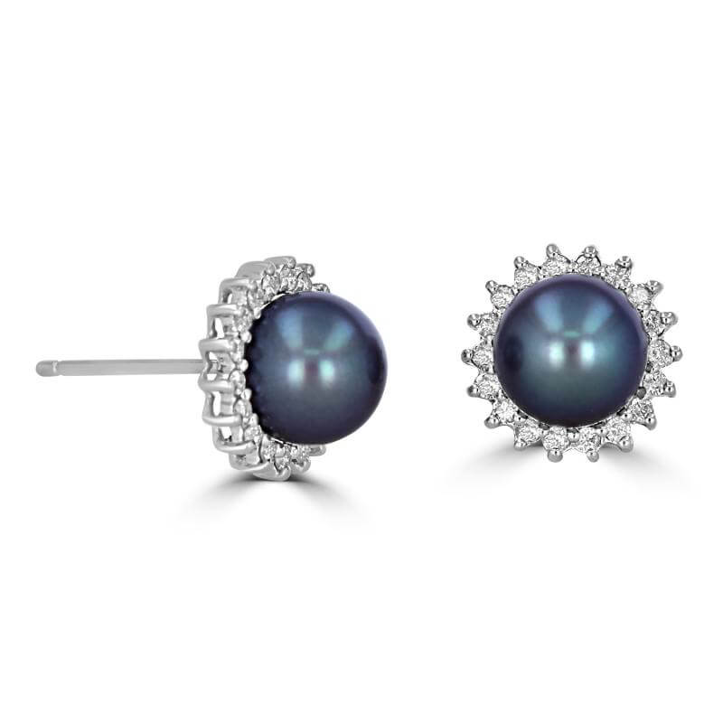 7-7.50MM FRESHWATER BLACK PEARL HALO EARRINGS