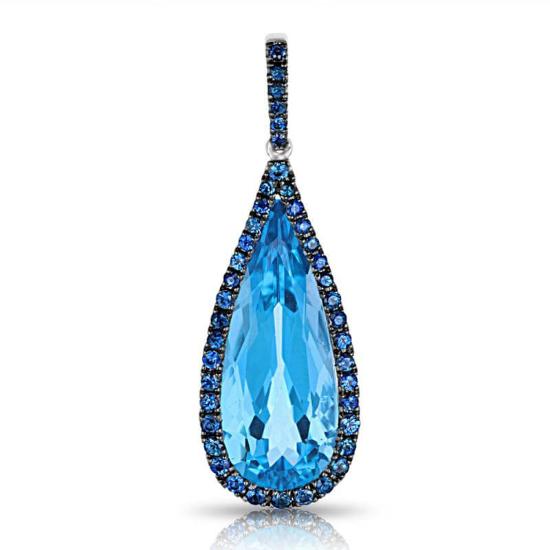 10X25 TEAR DROP BLUE TOPAZ SURROUNDED BY BLUE SAPPHIRES PENDANT