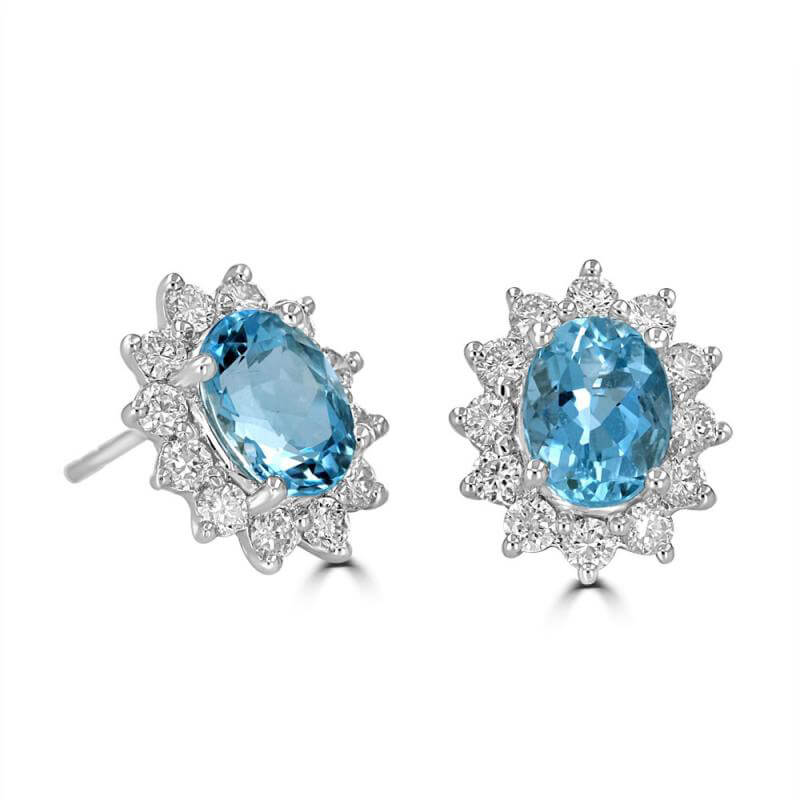 6X8 OVAL AQUAMARINE HALO EARRINGS
