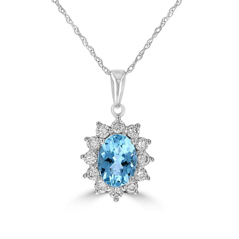 6X8 OVAL AQUAMARINE HALO PENDANT (CHAIN NOT INCLUDED)