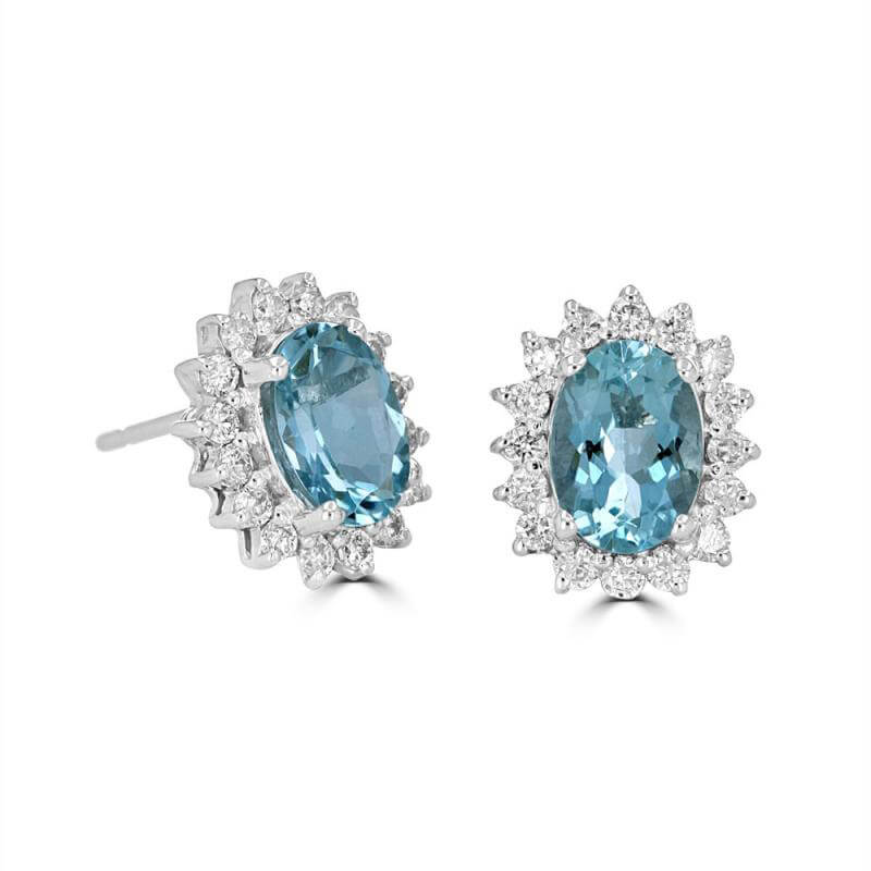 5X7 OVAL AQUAMARINE HALO EARRINGS