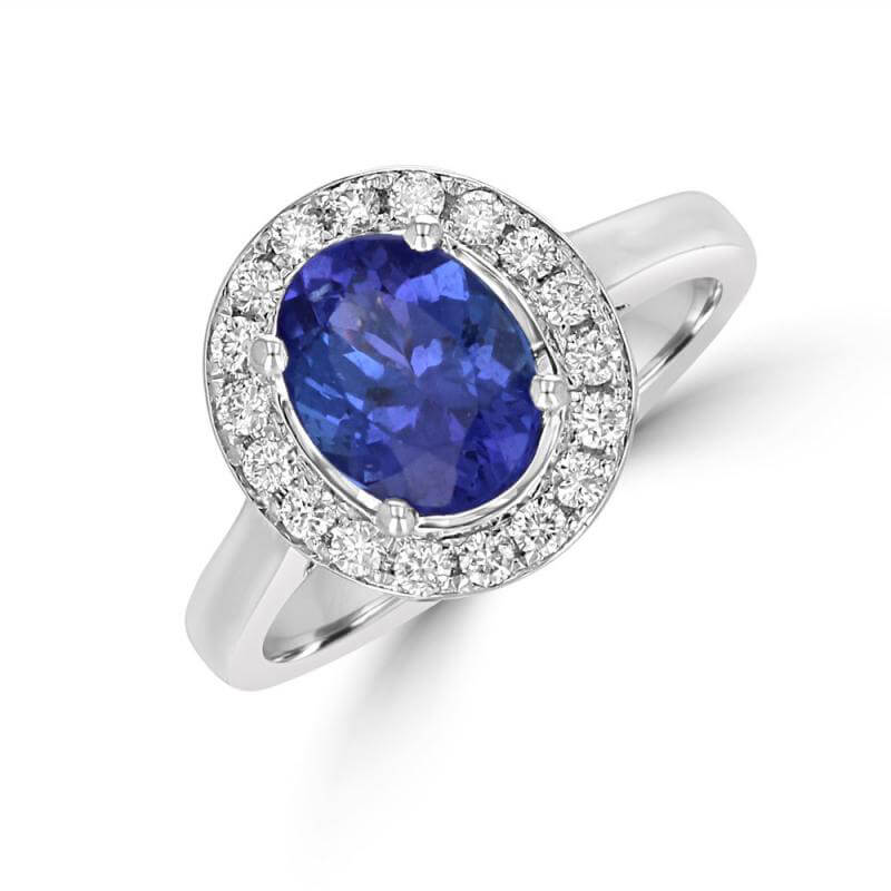 7X9 OVAL TANZANITE HALO RING