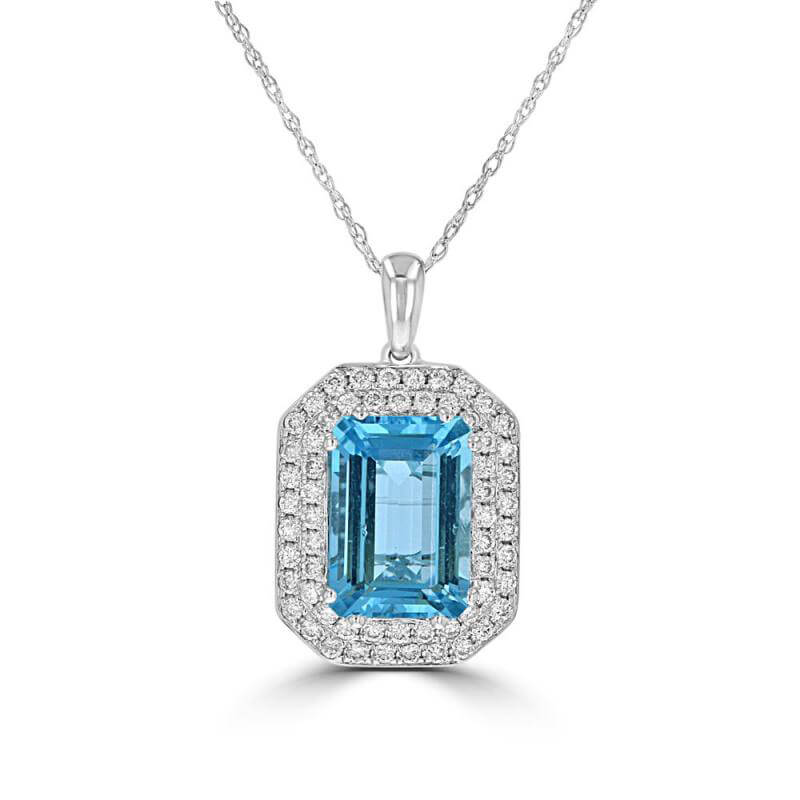 7X10 EMERALD CUT AQUAMARINE HALO PENDANT (CHAIN NOT INCLUDED)