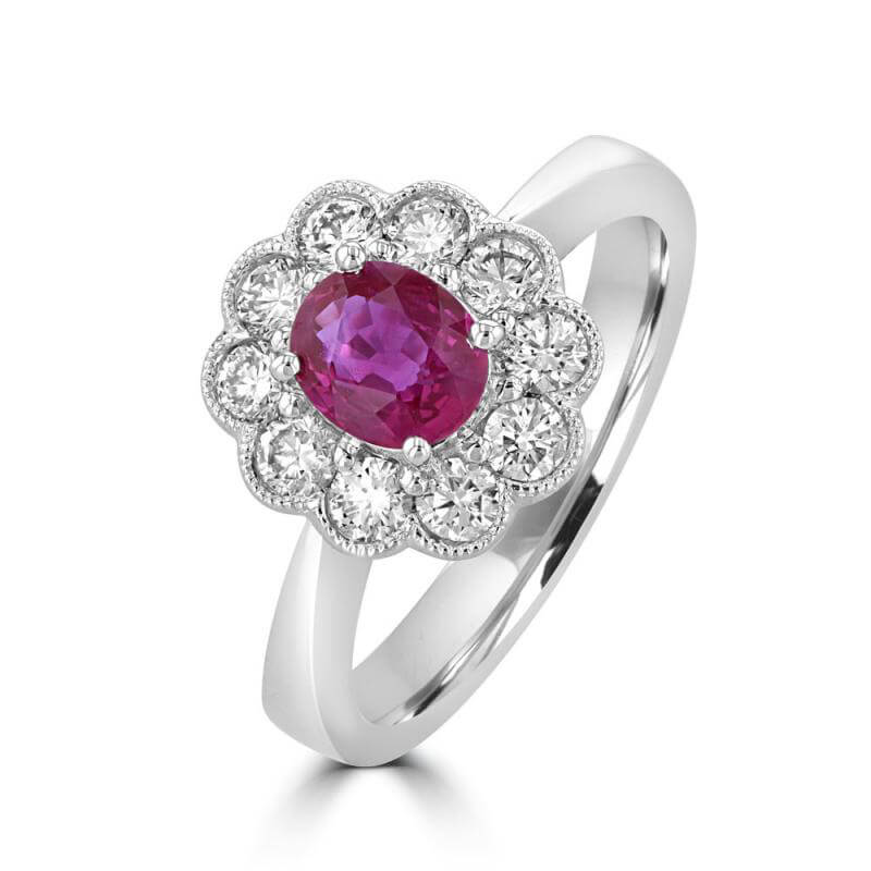 5X6 OVAL RUBY HALO RING