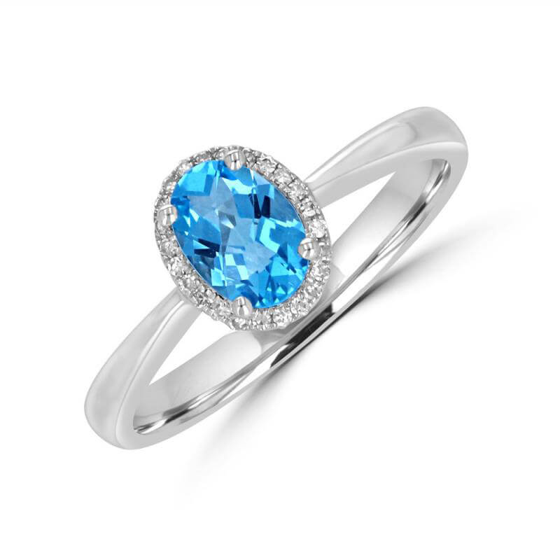 5X7 OVAL CHECKERED BLUE TOPAZ HALO RING