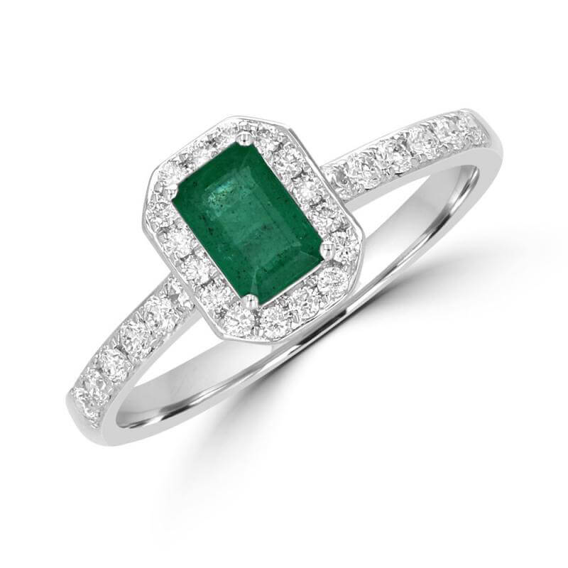 4X6 EMERALD CUT EMERALD HALO RING