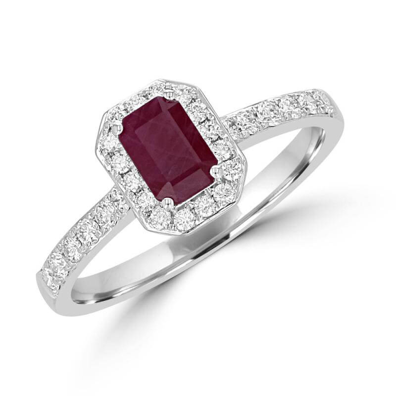 4X6 EMERALD CUT RUBY HALO RING