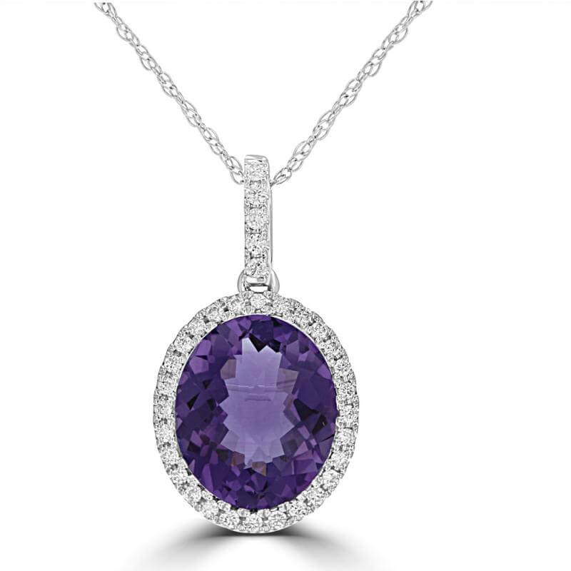 9X11 OVAL CHECKERED AMETHYST HALO PENDANT (CHAIN NOT INCLUDED)