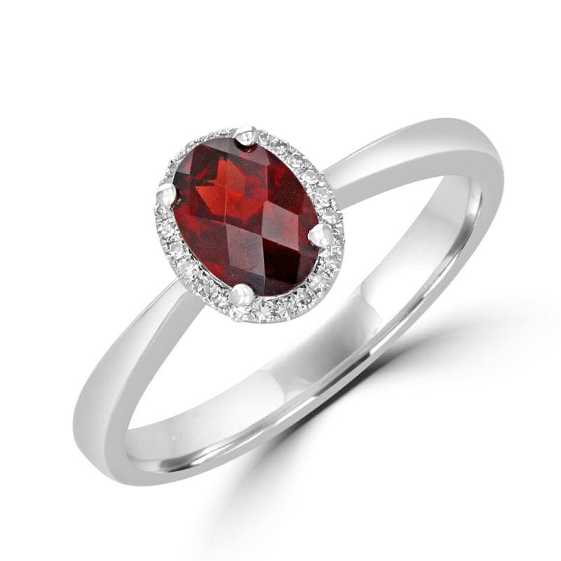 5X7 OVAL CHECKERED GARNET HALO RING
