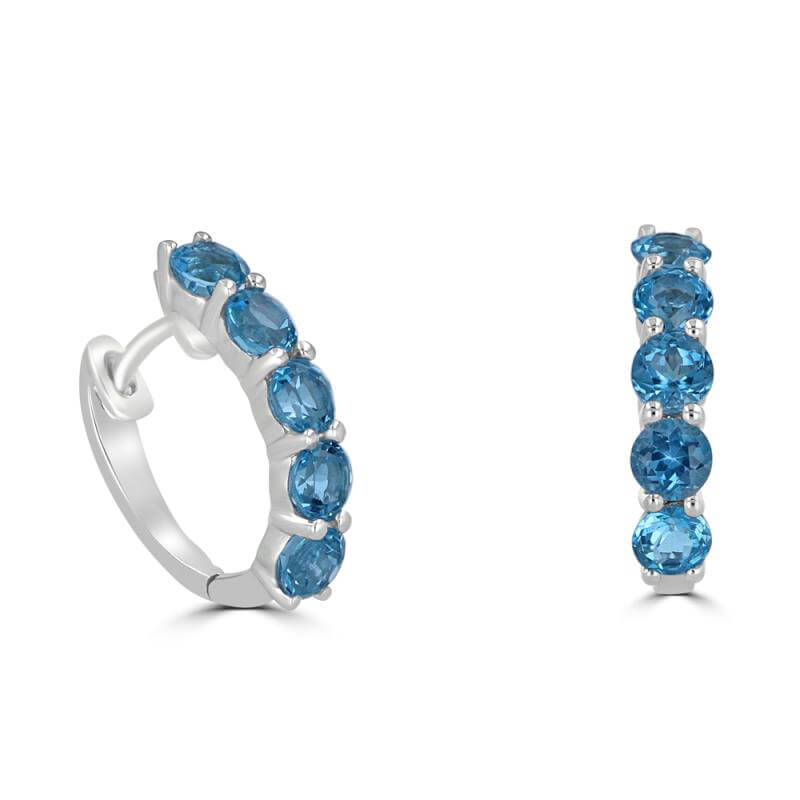 3.5MM ROUND BLUE TOPAZ PRONG SET HUG EARRINGS