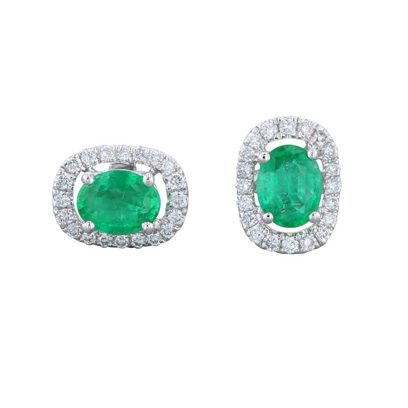 3.5X4.5 OVAL EMERALD HALO EARRINGS