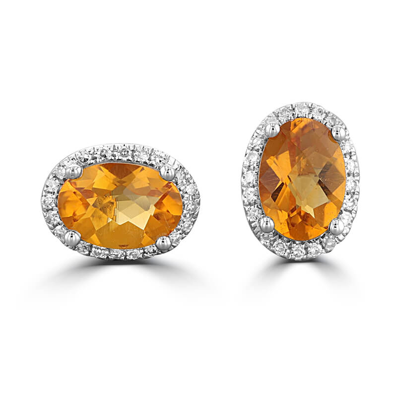 5X7 OVAL CHECKERED CITRINE HALO EARRINGS