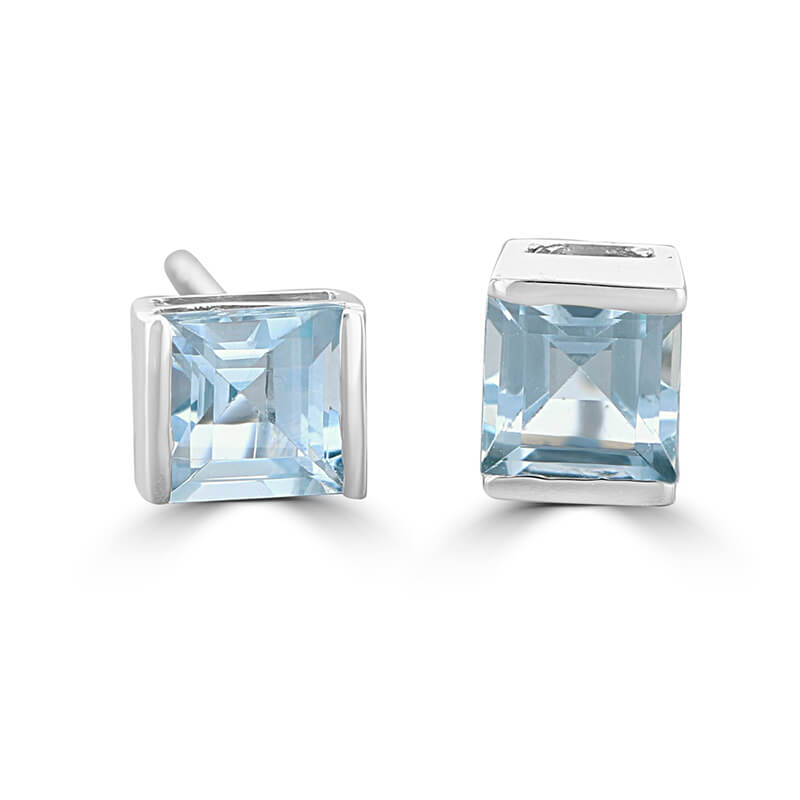 5MM SQUARE AQUAMARINE HALF BEZEL EARRINGS