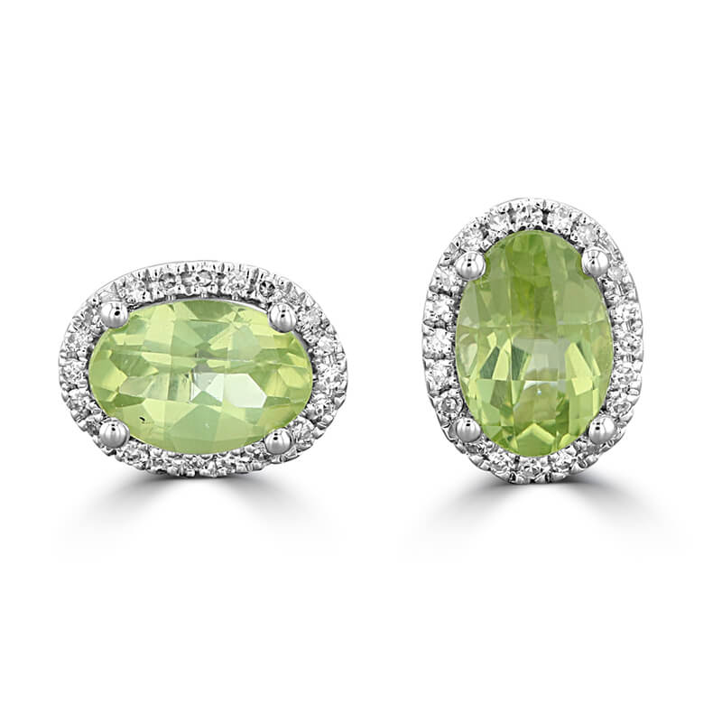 5X7 OVAL CHECKERED PERIDOT HALO EARRINGS