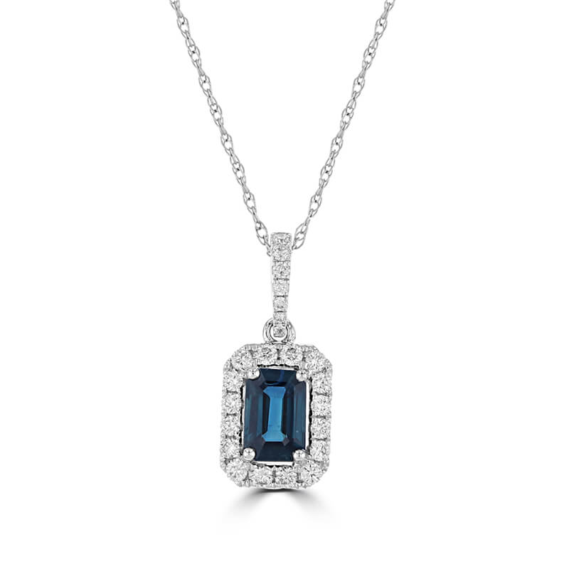 EMERALD CUT SAPPHIRE HALO PENDANT (CHAIN NOT INCLUDED)