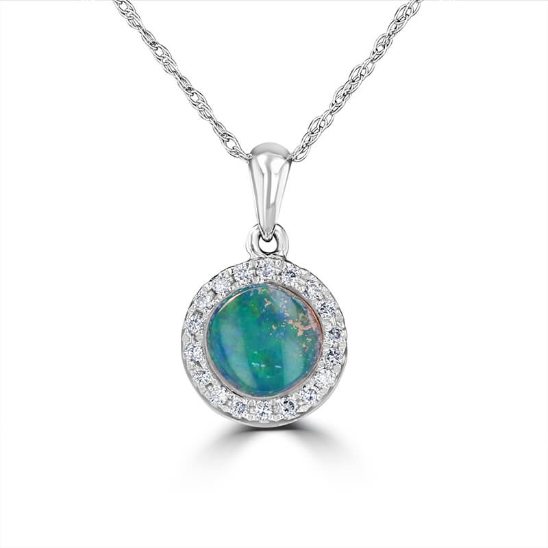6MM ROUND OPAL HALO PENDANT (CHAIN NOT INCLUDED)