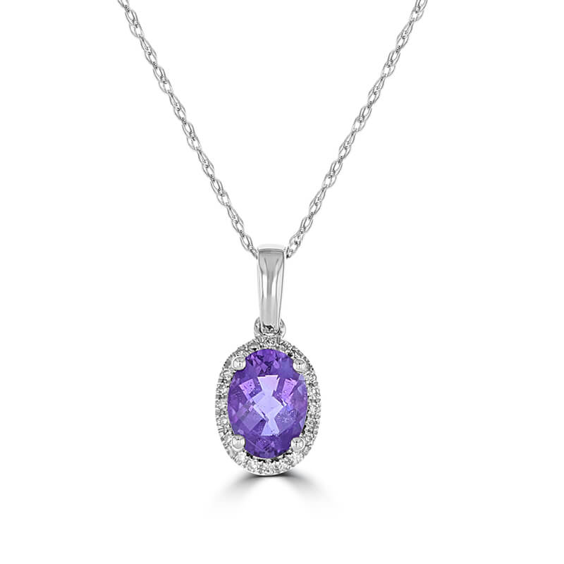 5X7 OVAL CHECKERED AMETHYST HALO PENDANT (CHAIN NOT INCLUDED)